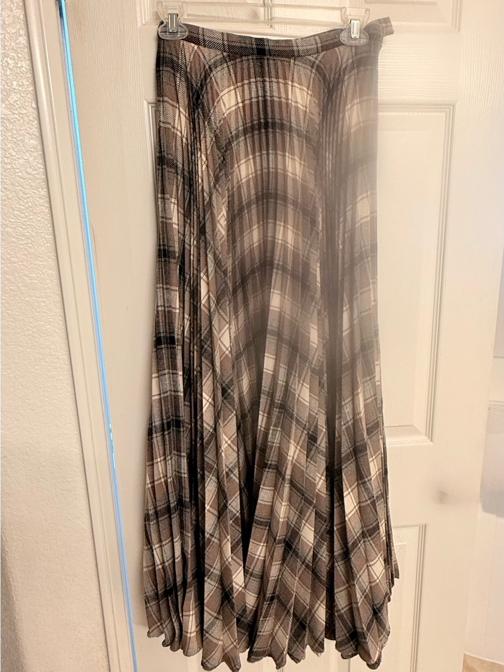 Vintage Brown Plaid Pleated Midi Maxi Skirt Dark Academia